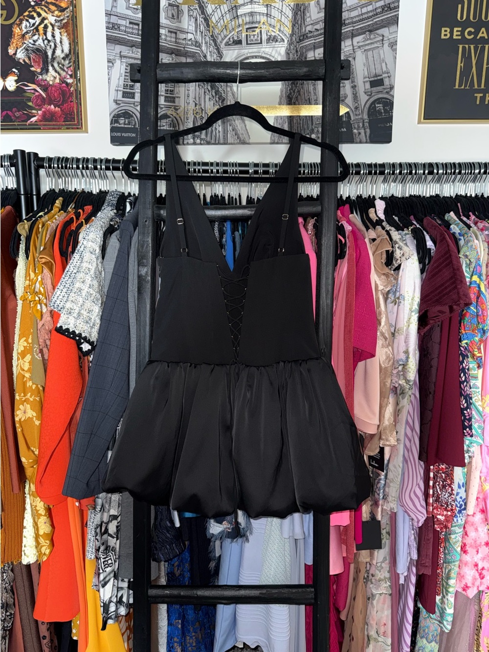 Oh Polly Anahita Black Bubble Hem Corset Lace Up Micro Mini Dress UK10 US6 EUC - Picture 9 of 12